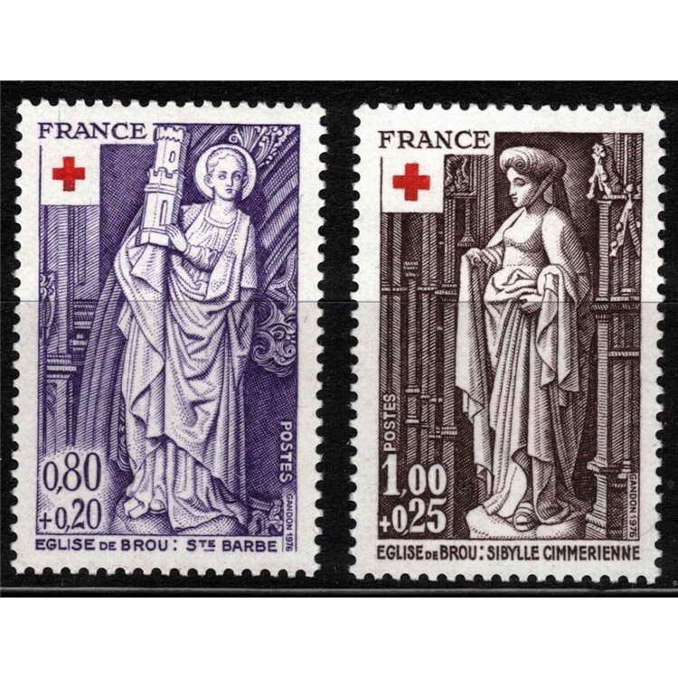 FRANCE 1976 Pro Red Cross (Sculptures) 2v MNH**
