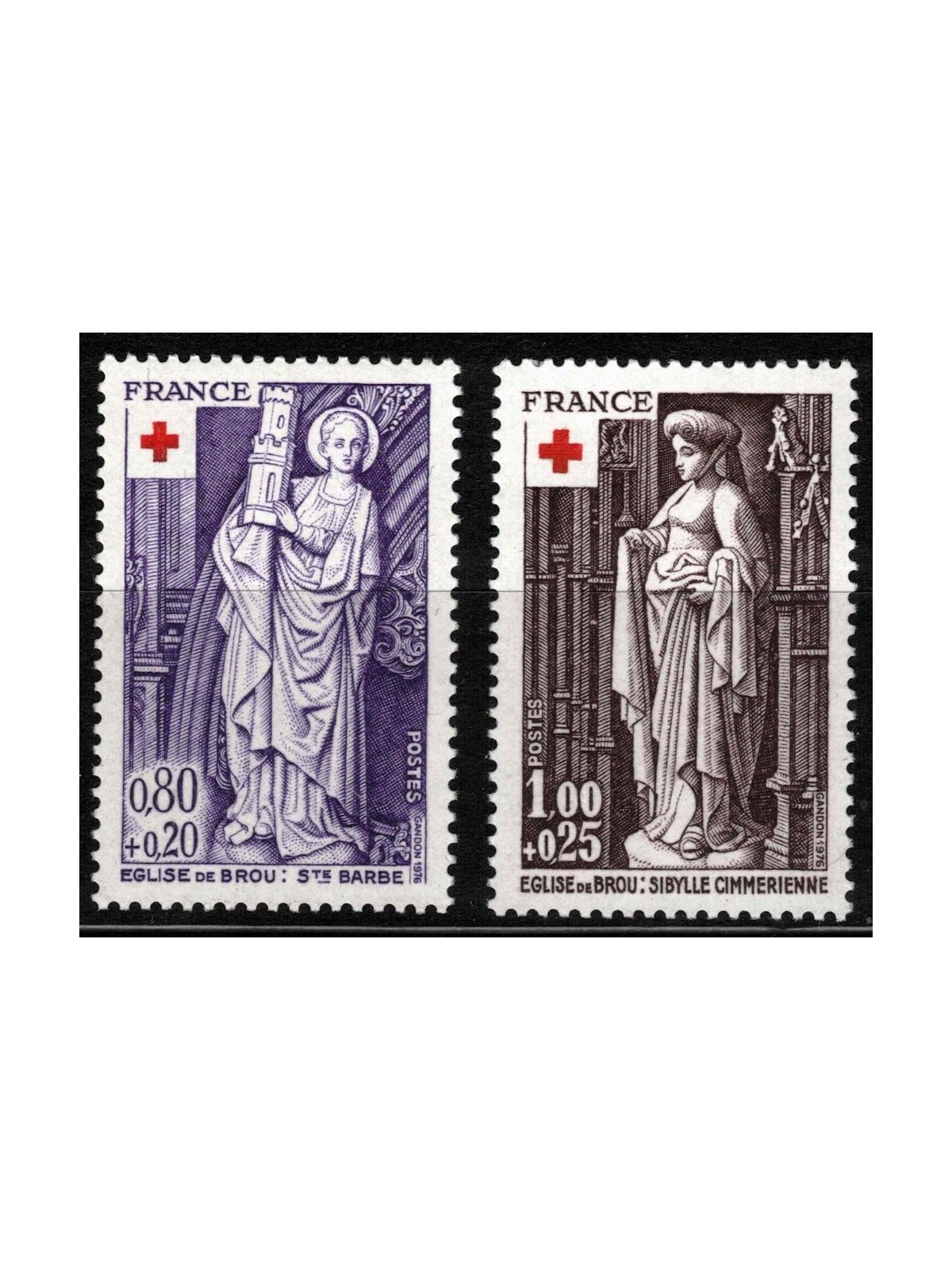 FRANCIA 1976 Pro Croce Rossa (Sculture) 2v MNH**