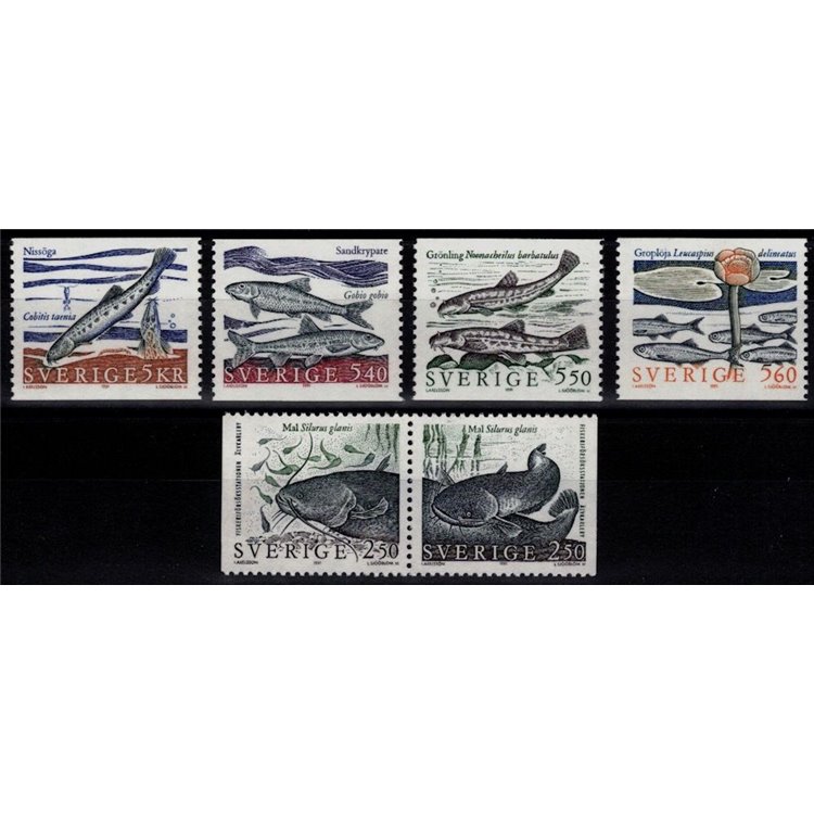 SWEDEN 1991 Freshwater fish 6v MNH**