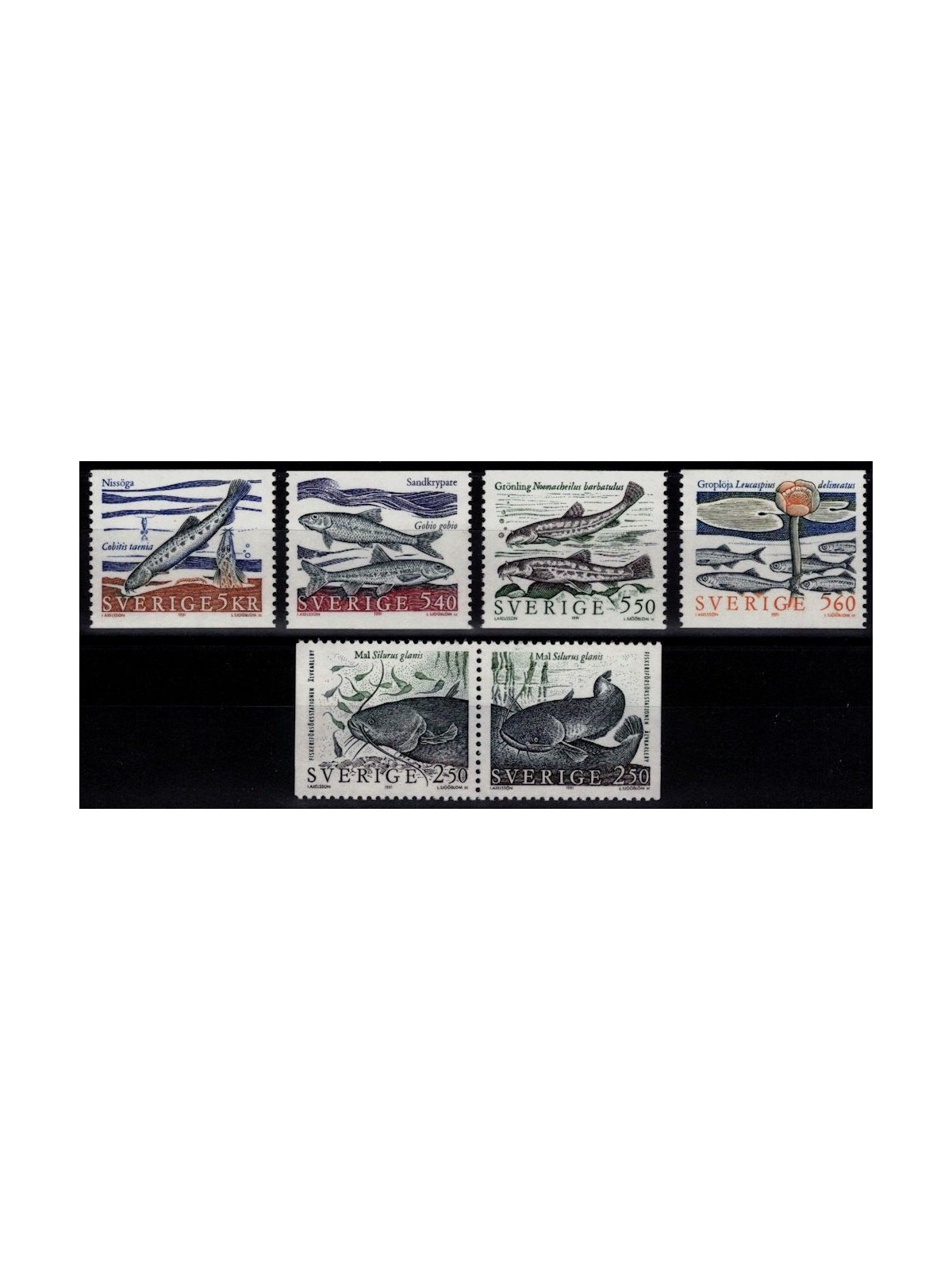 SWEDEN 1991 Freshwater fish 6v MNH**
