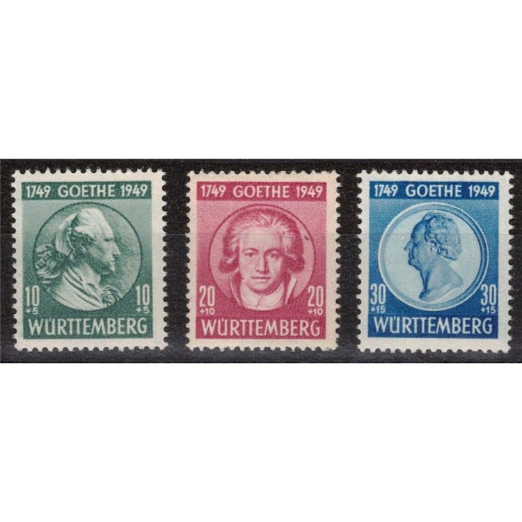 WURTTEMBERG (OCC. FRANCESE) 1949 Goethe 3v MNH**