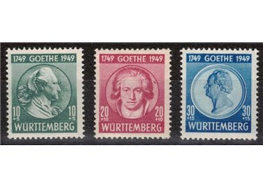 WURTTEMBERG (FRENCH WORLD) 1949 Goethe 3v MNH**