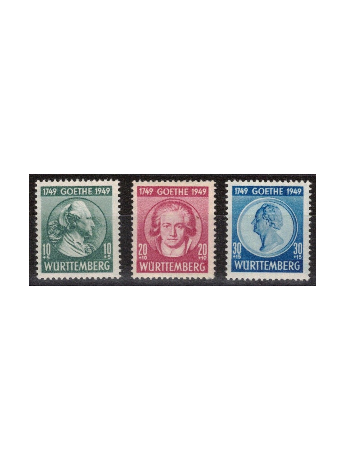 WURTTEMBERG (OCC. FRANCESE) 1949 Goethe 3v MNH**