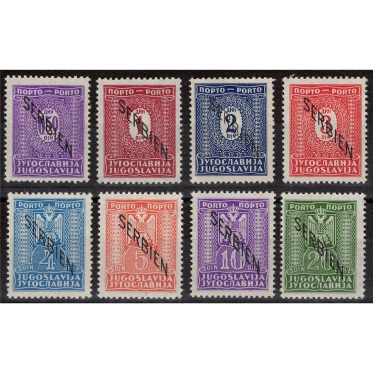 JUGOSLAVIA 1941 Segnatasse provvisori (SERBIEN) non emessi 8v MH*