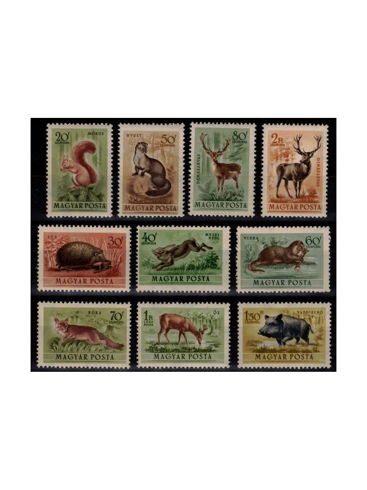 HUNGARY 1953 Fauna (airmail) 10v MNH**