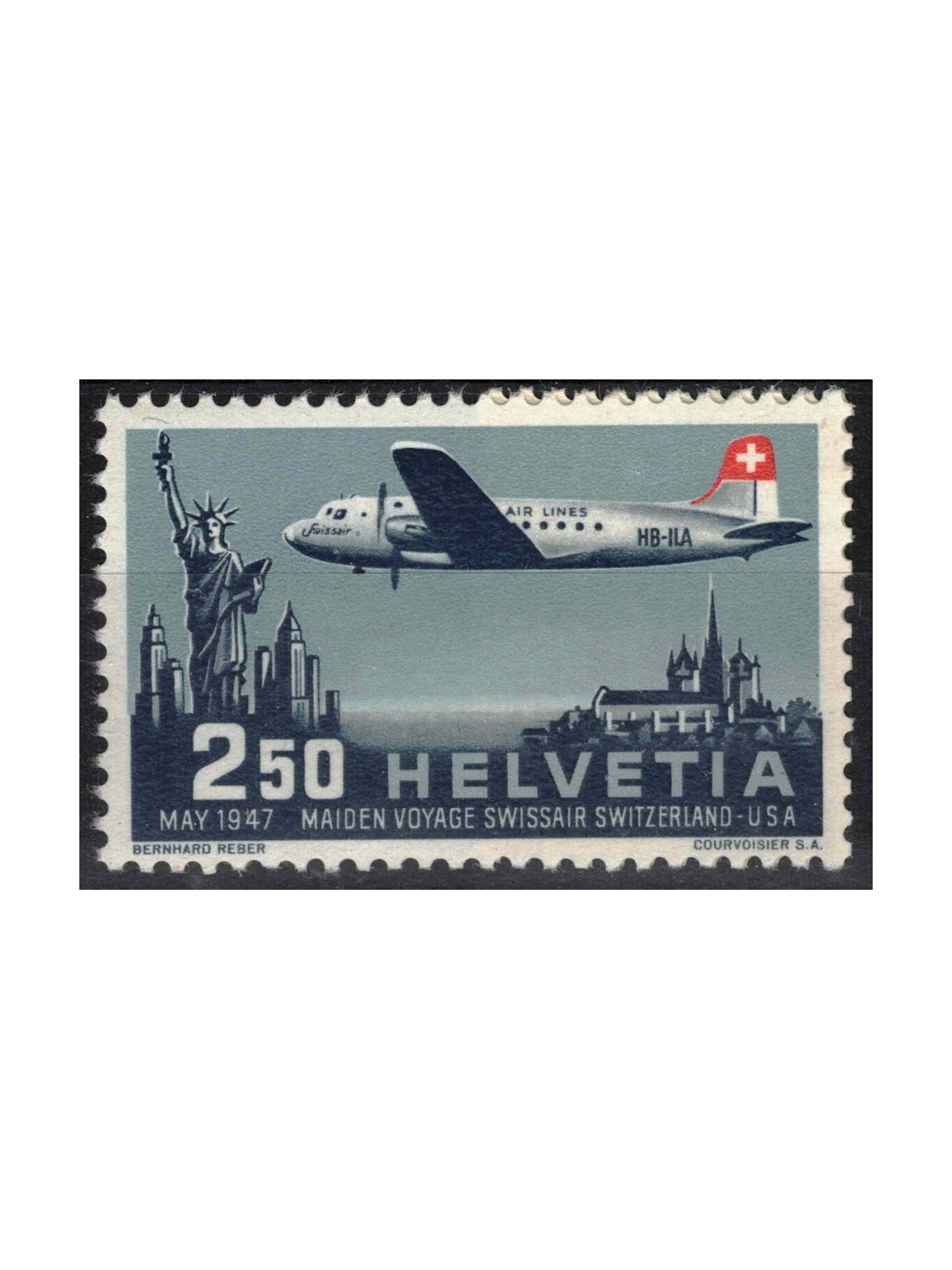 SVIZZERA 1947 Linea diretta Svizzera-Stati Uniti (posta aerea) MH*