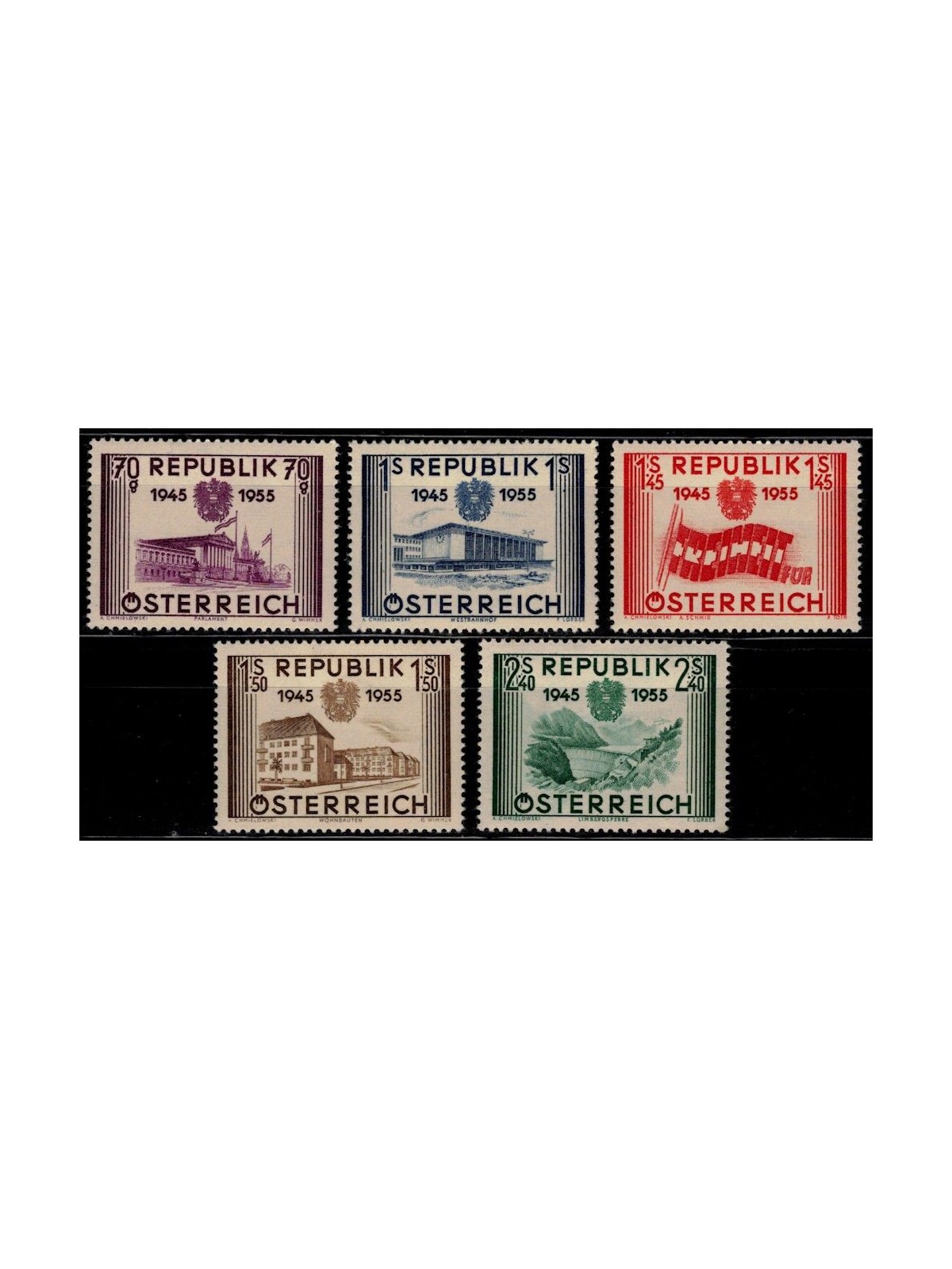 AUSTRIA 1955 Anniversario Seconda Repubblica 5v MH*