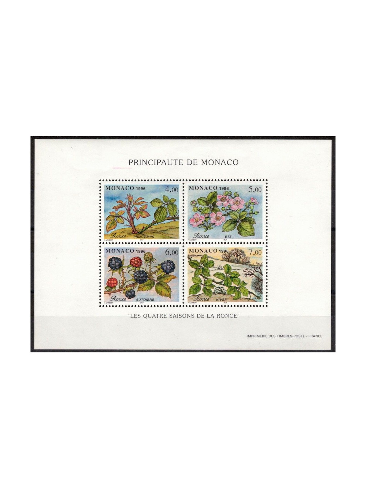 MONACO 1996 The Four Seasons of the Blackberry s/s MNH**