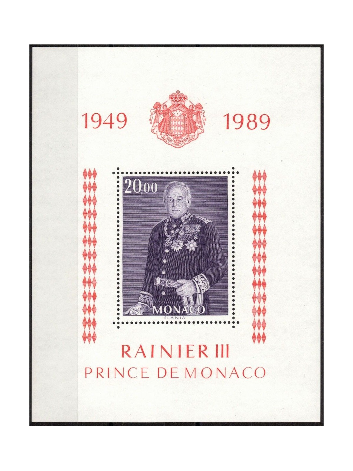 MONACO 1989 Prince Rainier III s/s MNH**