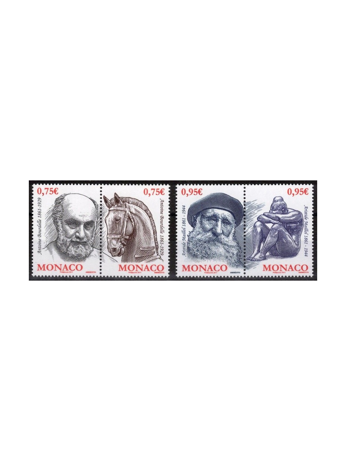 MONACO 2011 Antoine Bourdelle and Aristide Maillol 4v MNH**
