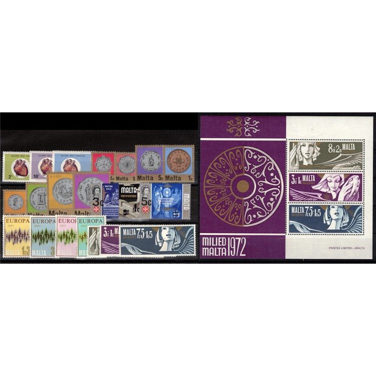MALTA 1972 Annata completa 21v + 1 BF MNH**