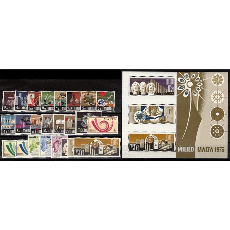 MALTA 1973 Complete Year 24v + 1 s/s MNH**