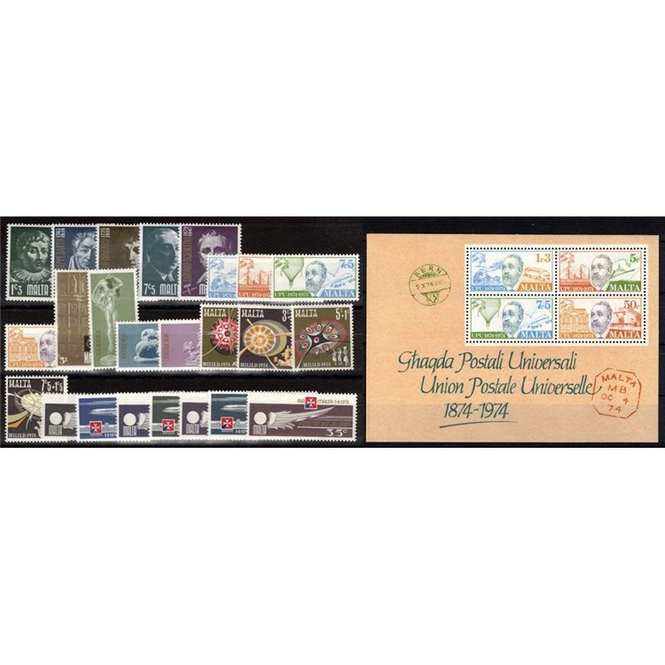MALTA 1974 Annata completa 24v + 1 BF MNH**