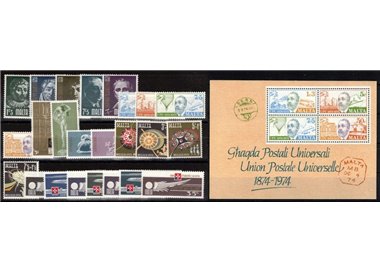 MALTA 1974 Annata completa 24v + 1 BF MNH**