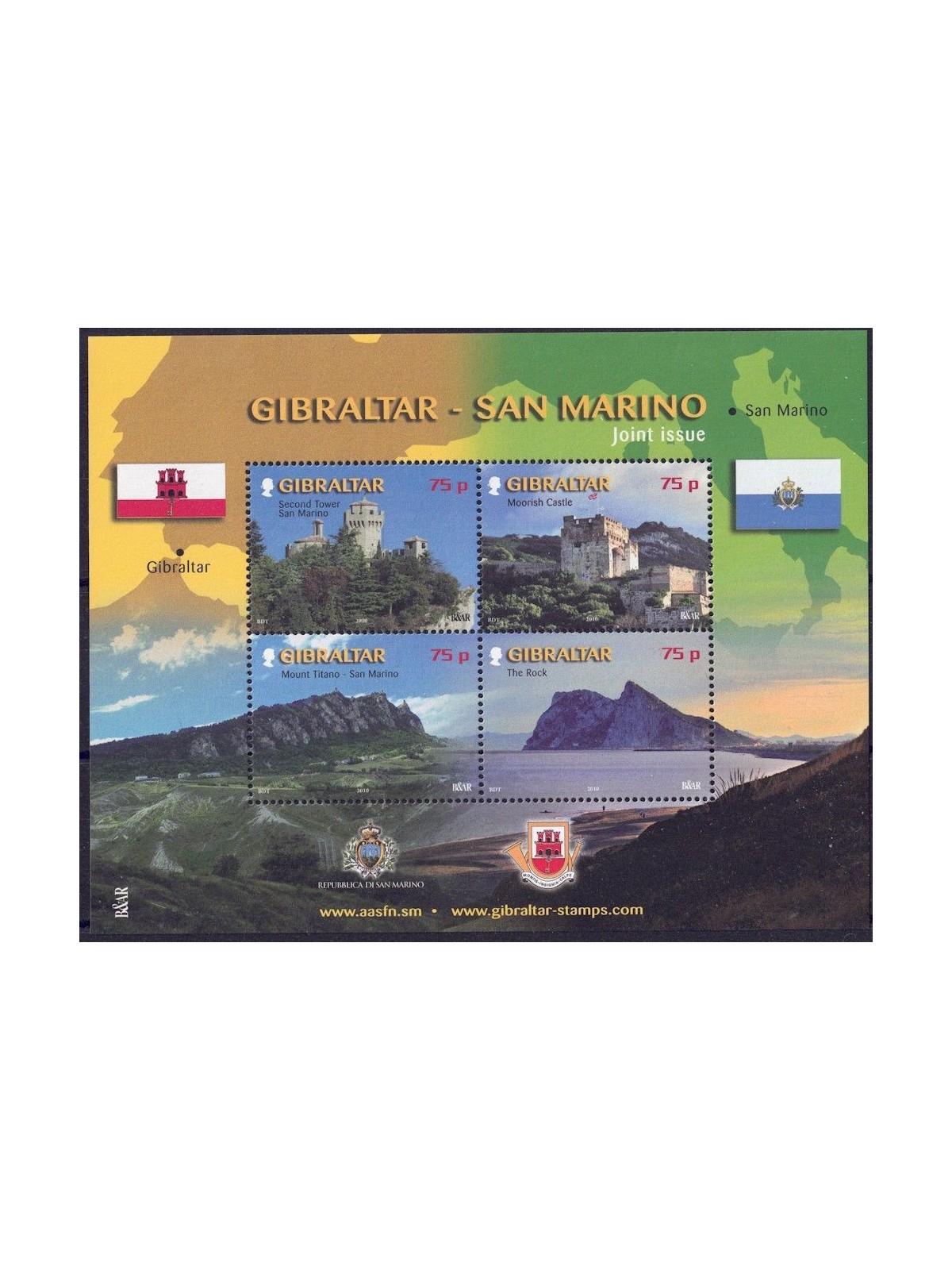 GIBILTERRA 2010 Emissione congiunta San Marino Gibilterra BF MNH**