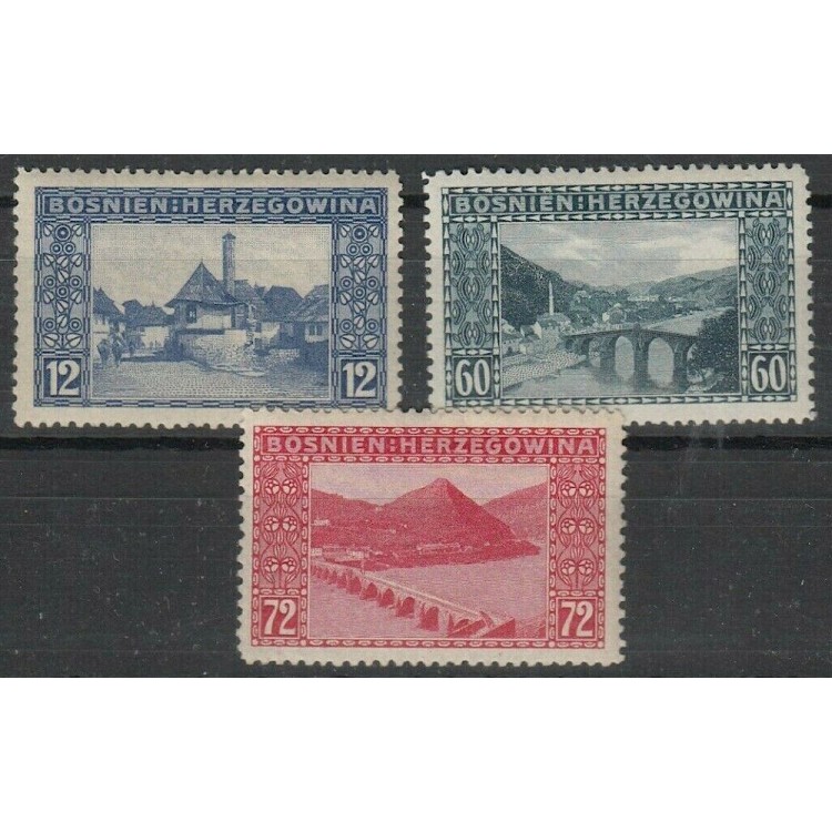 BOSNIA ERZEGOVINA 1912 Valori complementari, vedute 3v MNH**