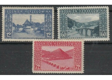 BOSNIA AND HERZEGOVINA 1912 Supplementary values, views 3v MNH**
