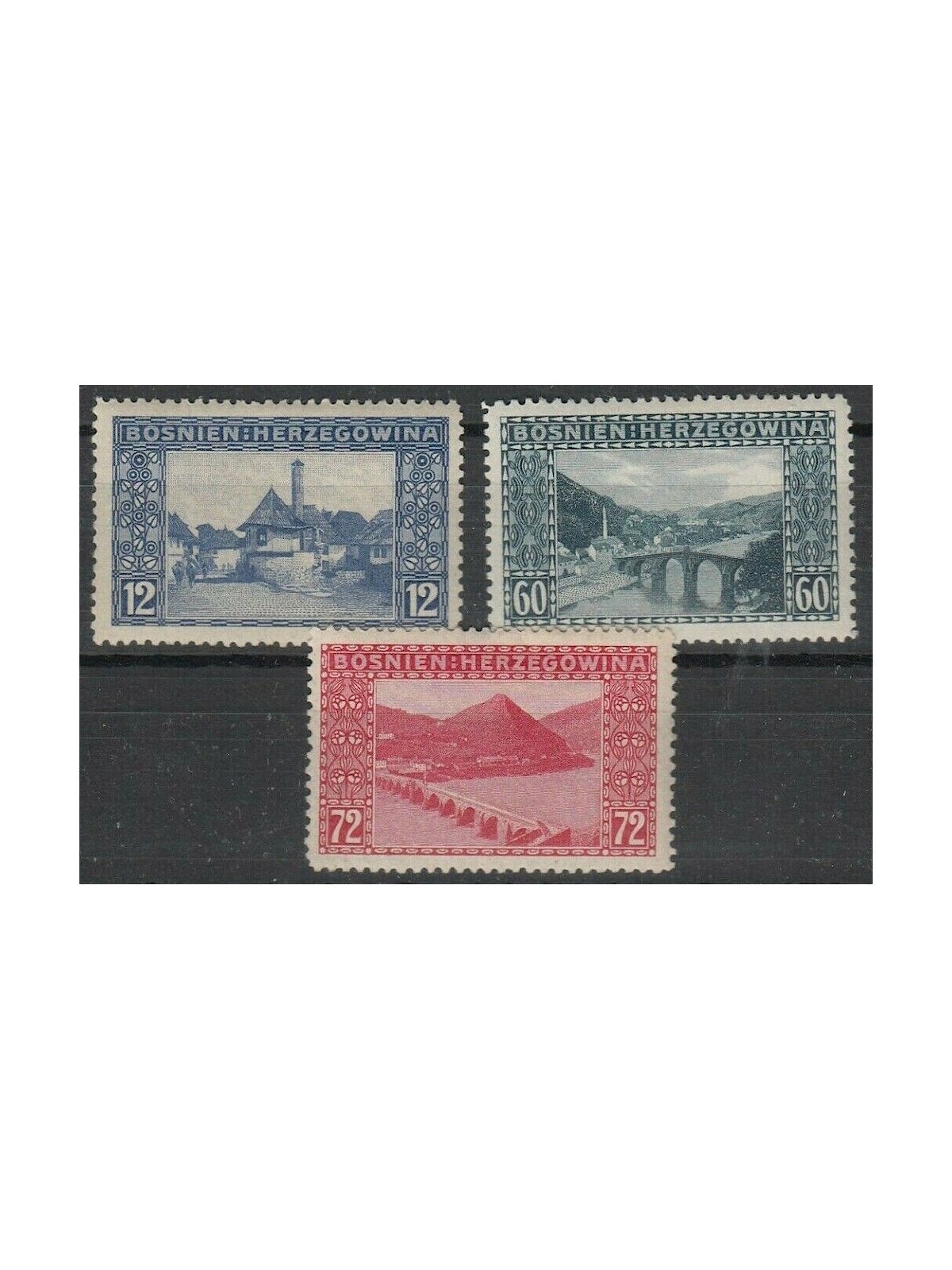 BOSNIA AND HERZEGOVINA 1912 Supplementary values, views 3v MNH**