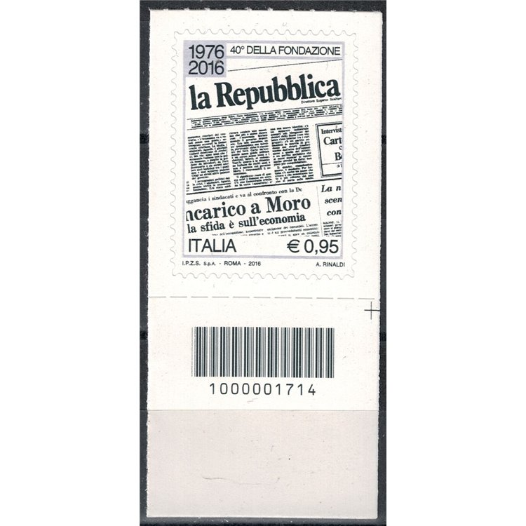 ITALY 2016 Daily newspaper la Repubblica CB 1714 aid