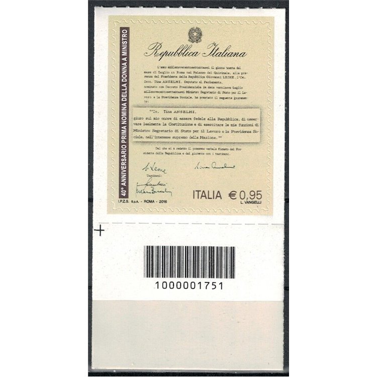 ITALY 2016 Female Prime Minister CB 1751 ais