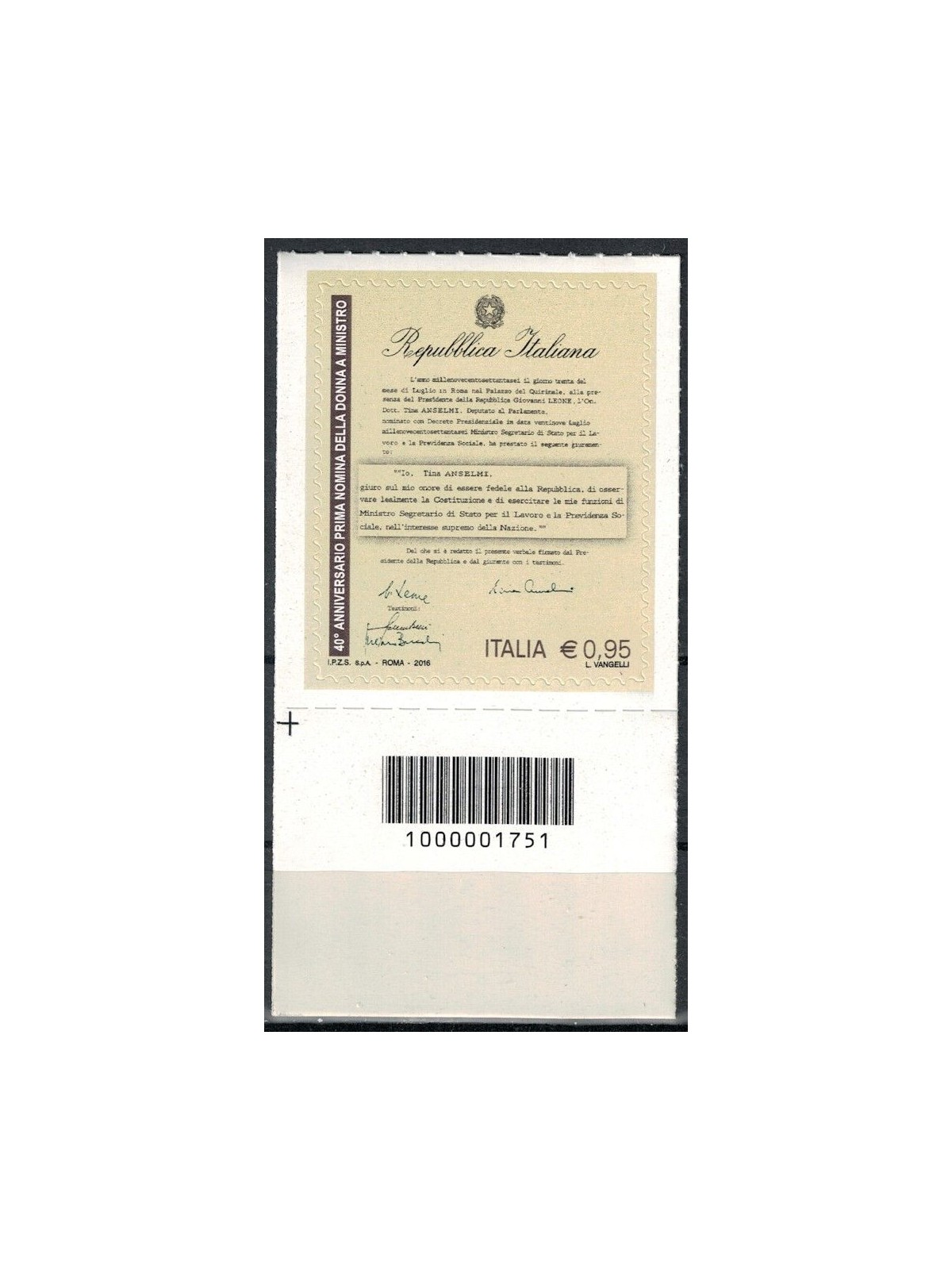ITALY 2016 Female Prime Minister CB 1751 ais