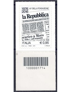 ITALY 2016 Daily newspaper la Repubblica CB 1714 ais