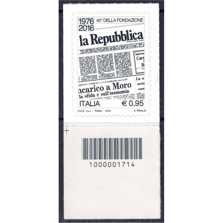 ITALIA 2016 Quotidiano la Repubblica CB 1714 ais