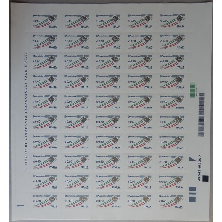 ITALY 2010 Ordinary € 0.60 Gold Envelope 1 whole sheet MNH**