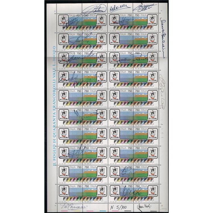 ITALY 1992 75th Giro d'Italia 1 full sheet with signatures of the 15 champions ©
