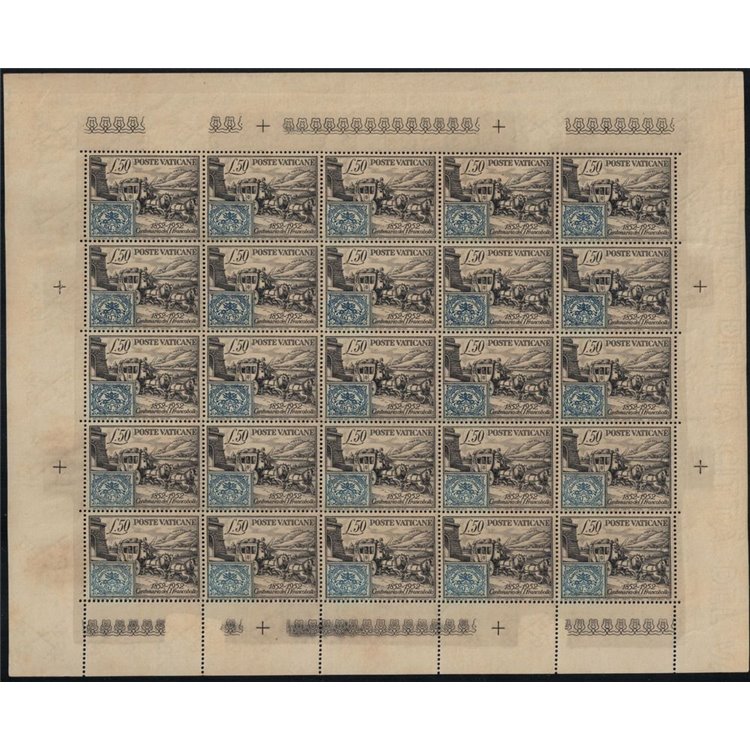 VATICAN 1952 Centenary of the postage stamp, Full Sheet MNH**