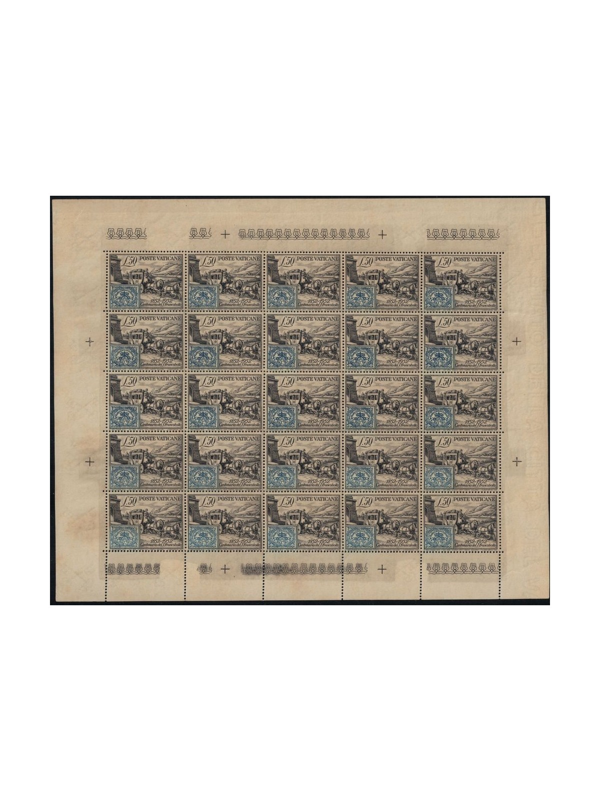 VATICAN 1952 Centenary of the postage stamp, Full Sheet MNH**