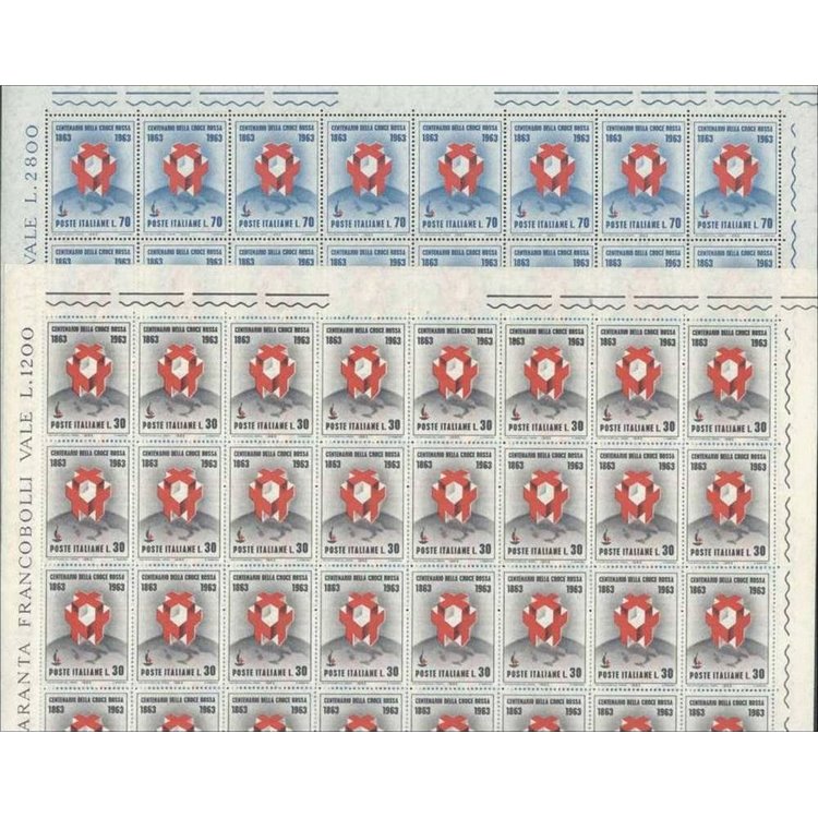 ITALY 1963 Centenary of the Red Cross 2 full sheets MNH**