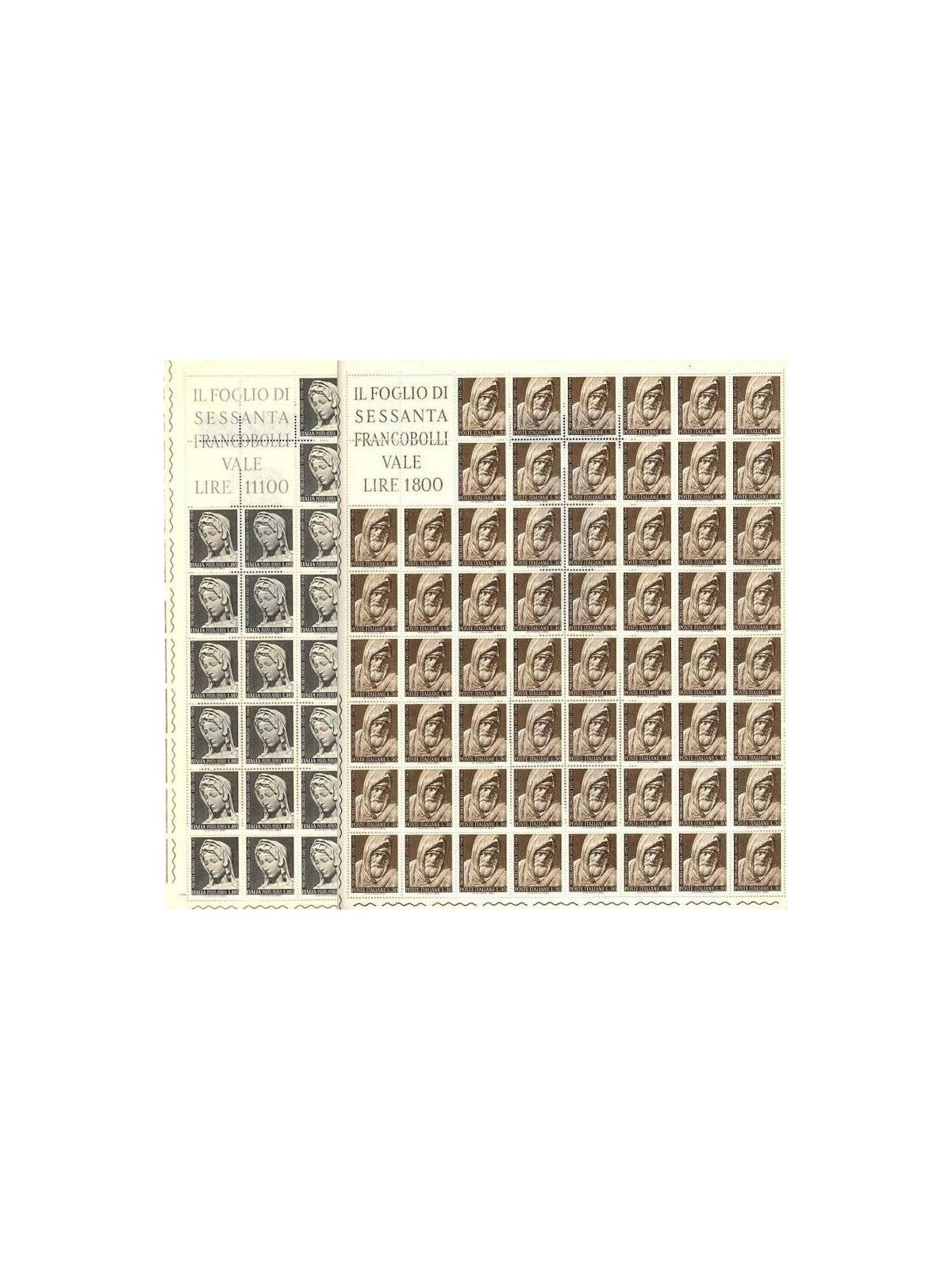 ITALIA 1964 Michelangelo Buonarroti 2 fogli interi MNH**