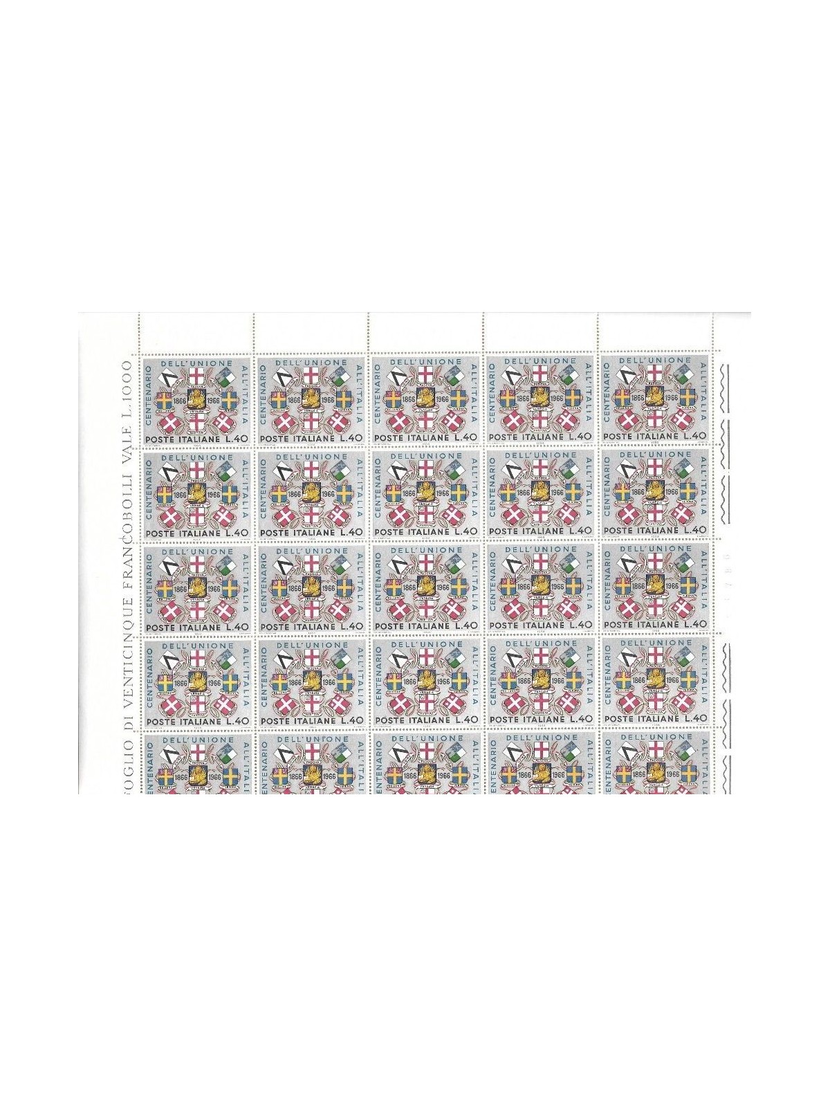 ITALY 1966 Union with Italy 1 full sheet MNH**