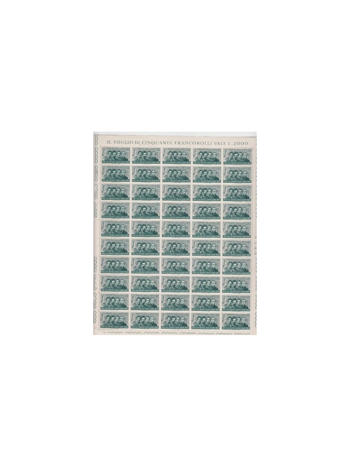 ITALY 1966 Battisti, Chiesa, Filzi and Sauro 1 full sheet MNH**