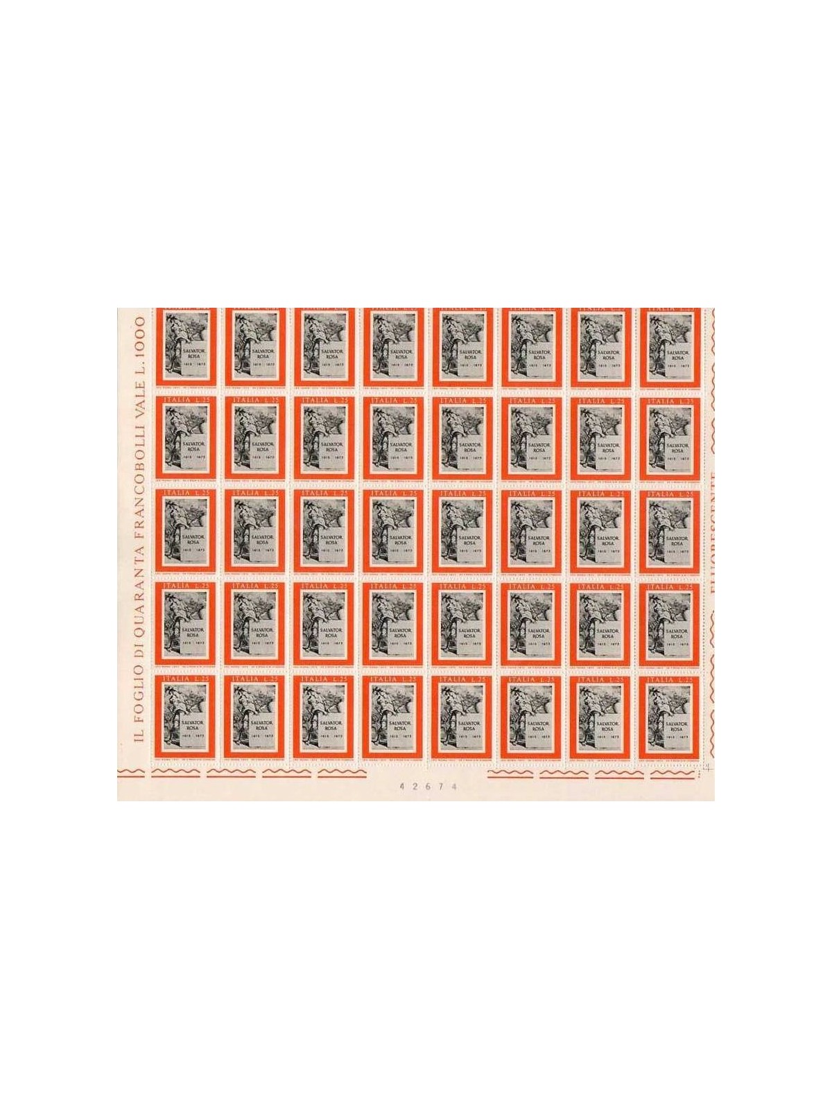 ITALIA 1973 Salvator Rosa 1 foglio intero MNH**