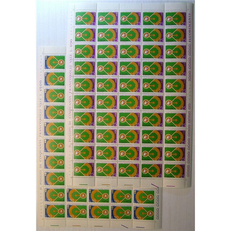 ITALY 1973 Baseball Cup 2 full sheets MNH**
