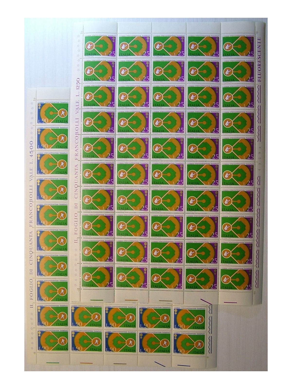 ITALIA 1973 Coppa di baseball 2 fogli interi MNH**