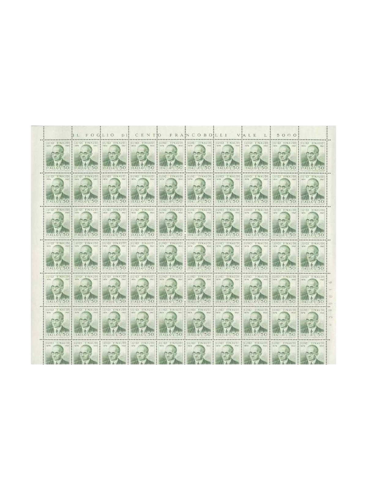 ITALY 1974 Luigi Einaudi 1 full sheet MNH**