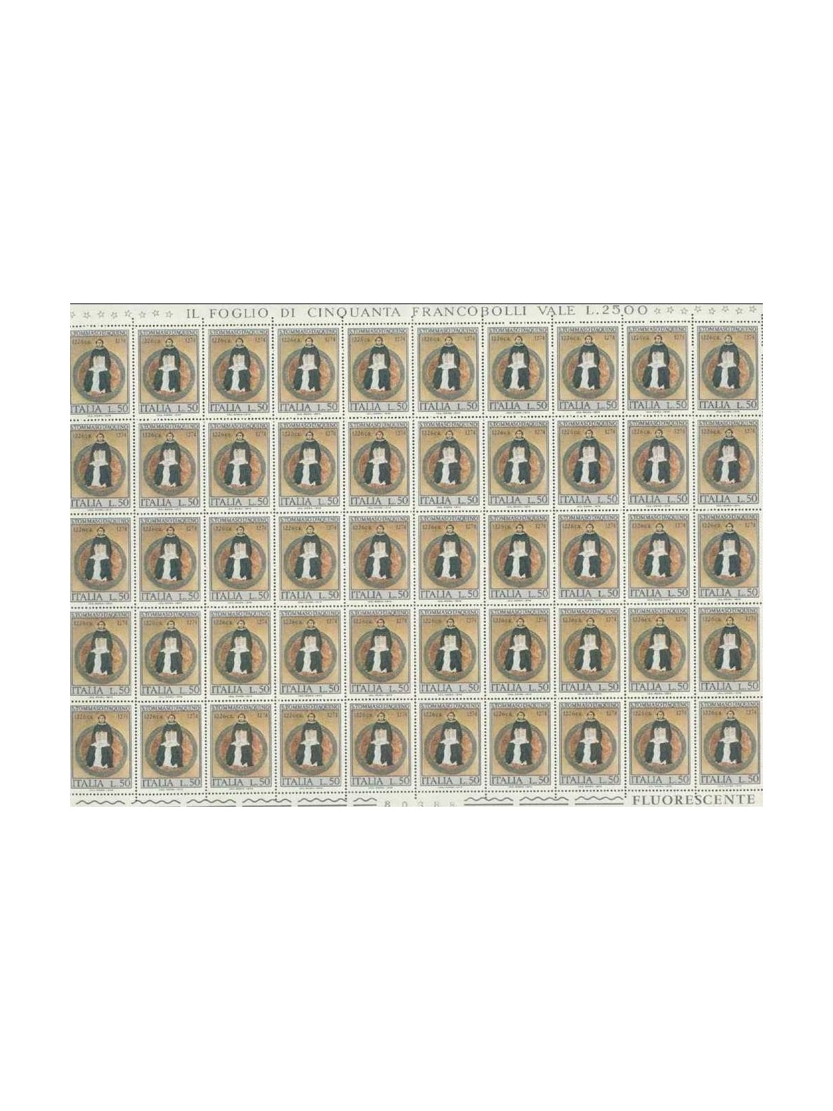 ITALIA 1974 San Tommaso d'Aquino 1 foglio intero MNH**
