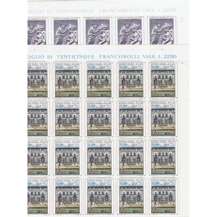ITALY 1974 Art, Vasari and Della Quercia 2 full sheets MNH**
