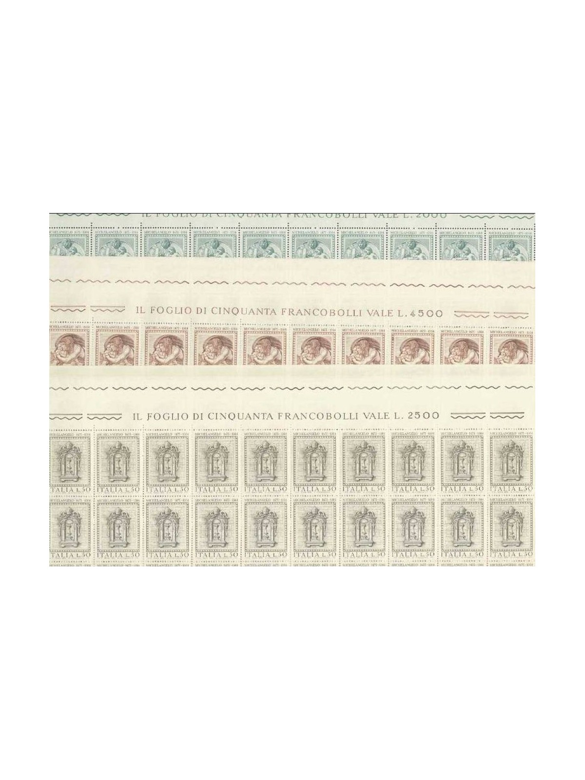 ITALIA 1975 Michelangelo Buonarroti 3 fogli interi MNH**