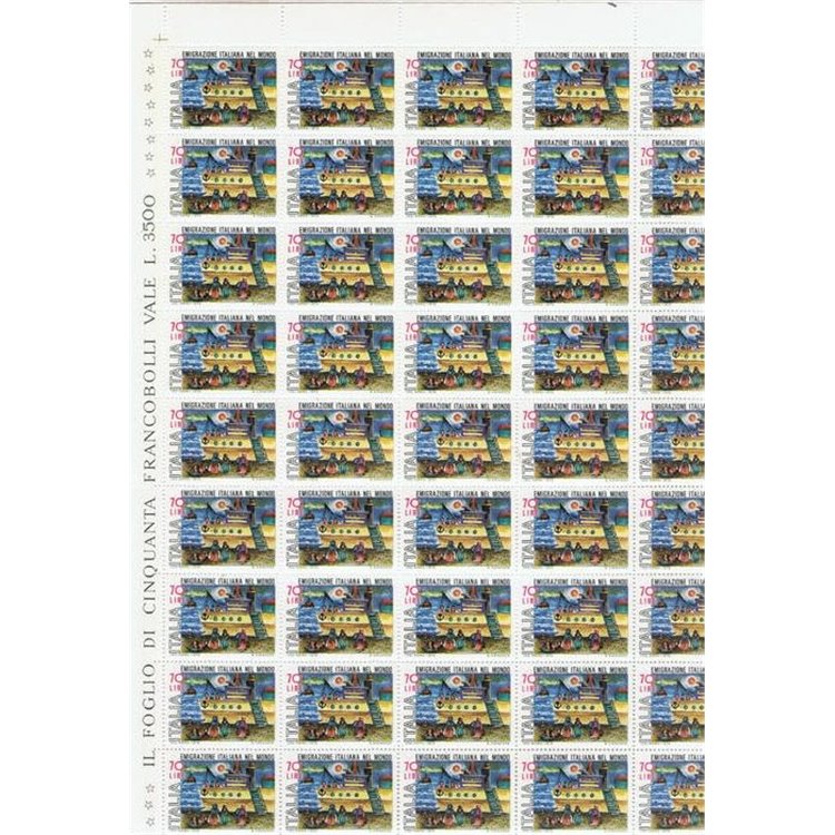 ITALY 1975 Italian emigrants in the world 1 full sheet MNH**
