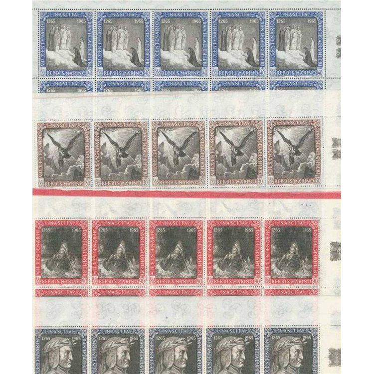 SAN MARINO 1965 Dante Alighieri 4 fogli interi MNH**