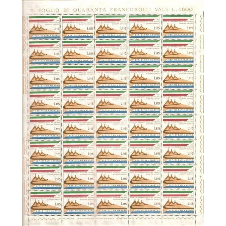SAN MARINO 1965 President Saragat 1 full sheet MNH**