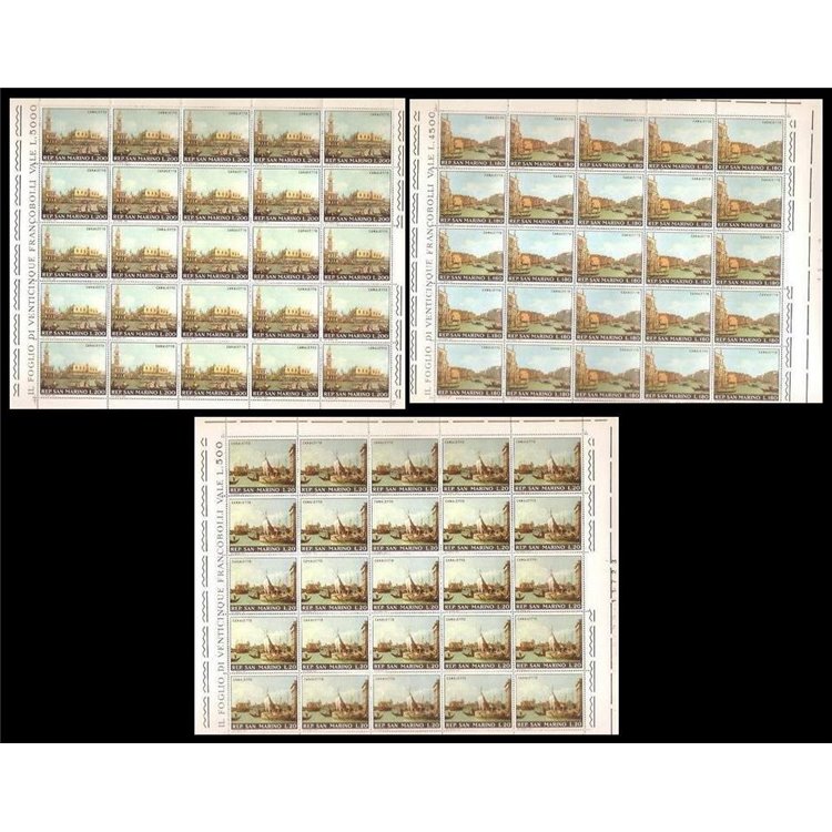 SAN MARINO 1971 Canaletto Paintings 3 full sheets MNH**
