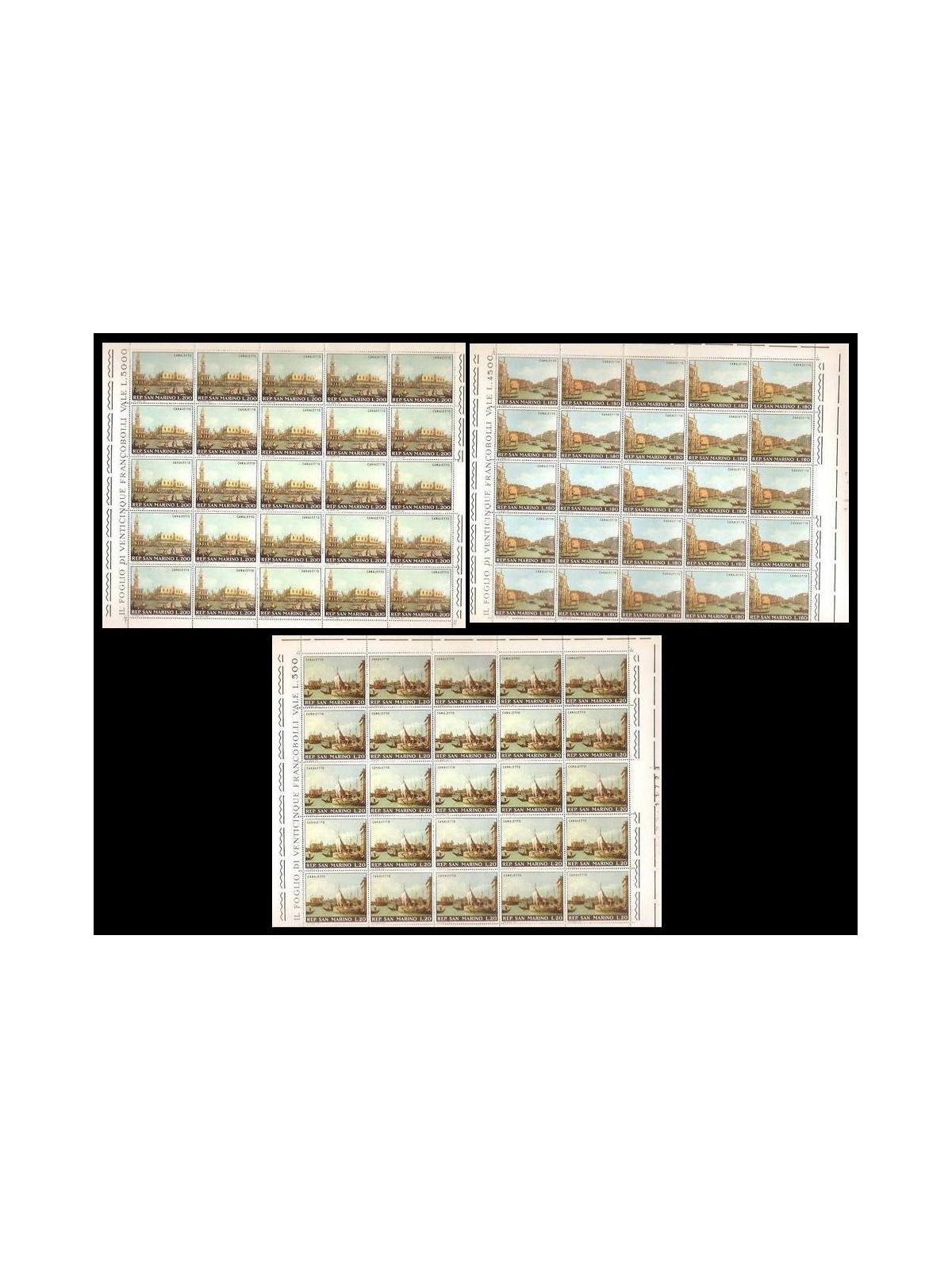 SAN MARINO 1971 Dipinti del Canaletto 3 fogli interi MNH**