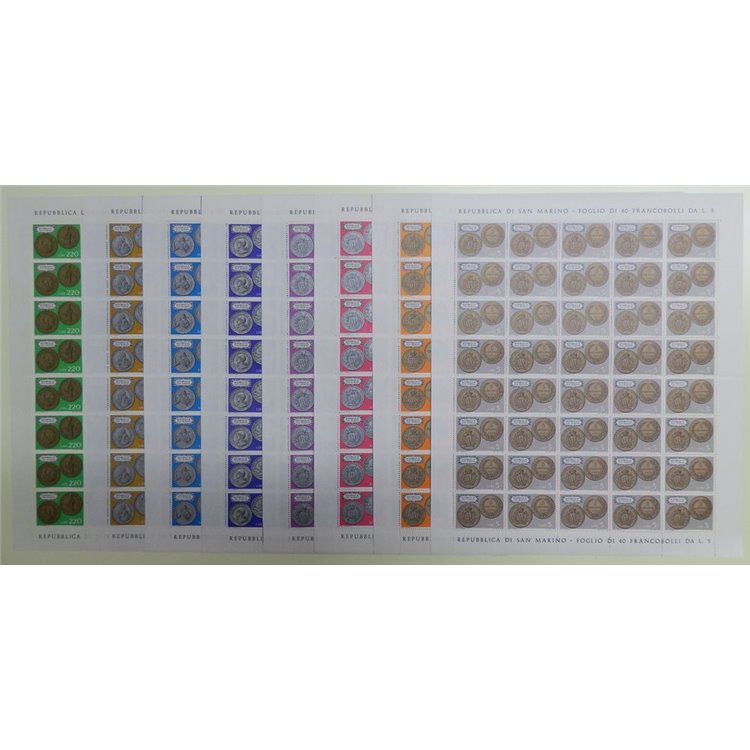 SAN MARINO 1972 Coins of San Marino 8 full sheets MNH**
