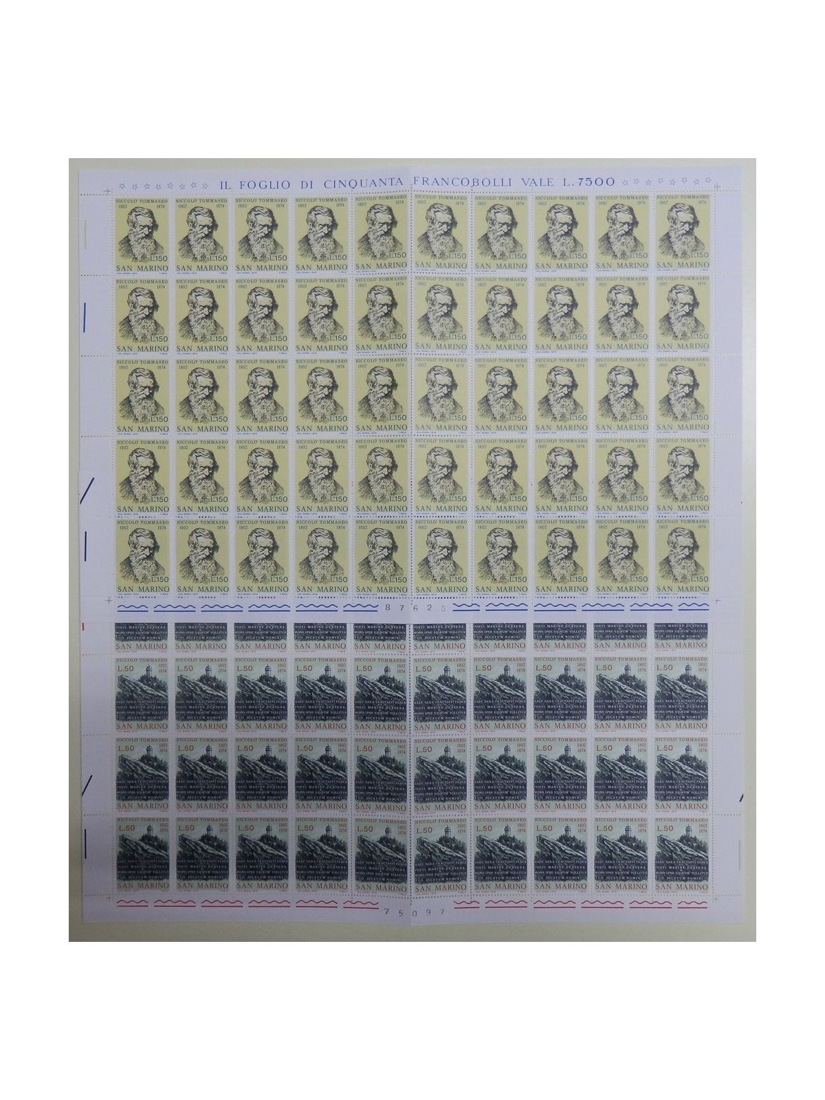 SAN MARINO 1974 Niccolò Tommaseo 2 full sheets MNH**
