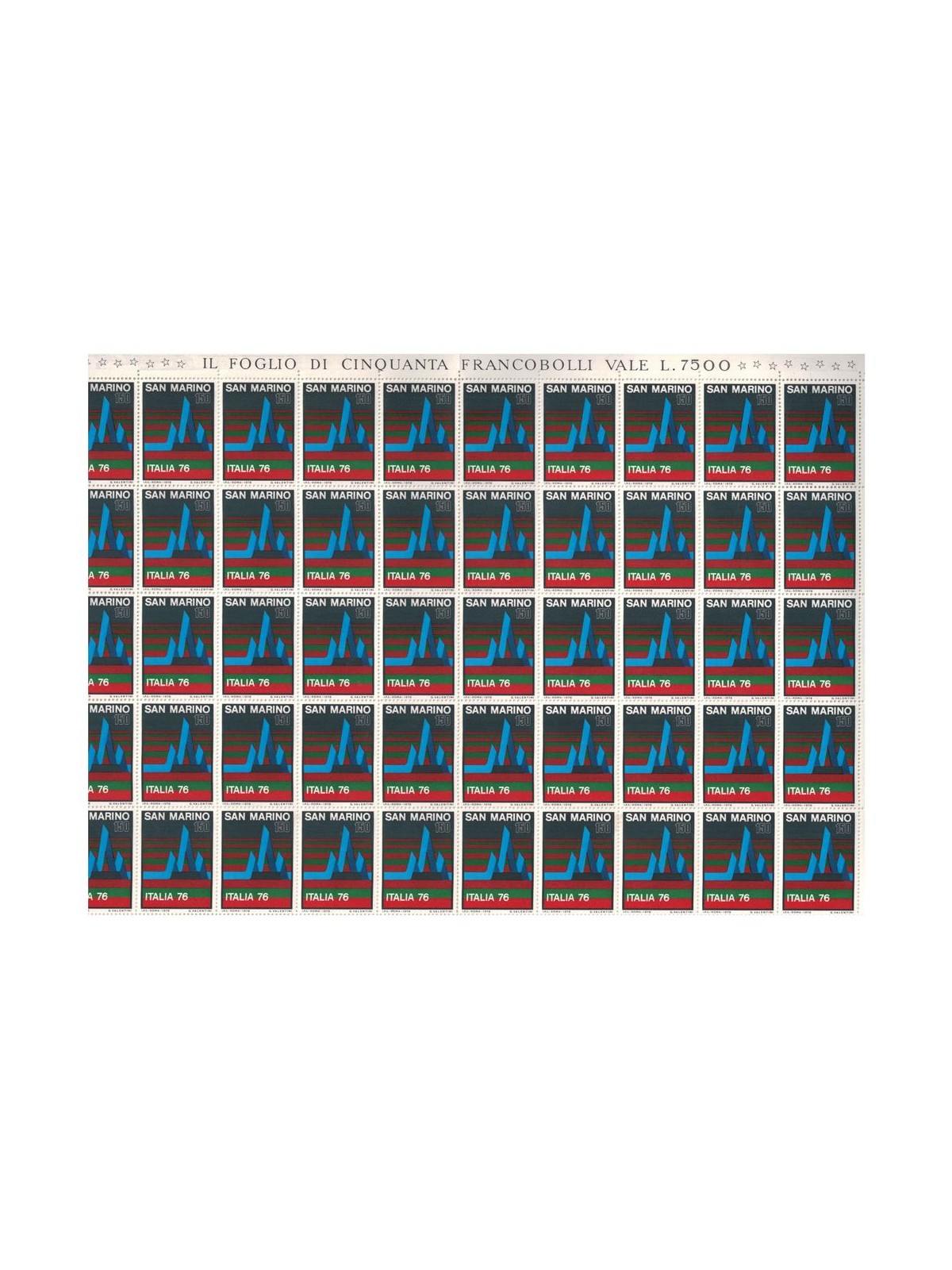 SAN MARINO 1976 World Philatelic Exhibition 1 full sheet MNH**